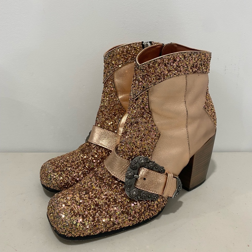 Coach Gold‎ Glitter Western Ankle Boots Size 6